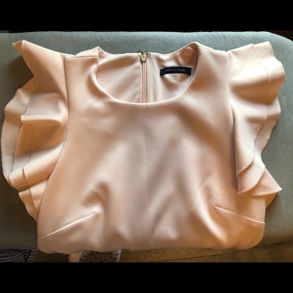 Tommy Hilfiger pink flutter sleeve scuba dress